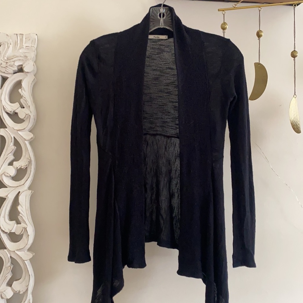 🪞 black high collar open front ribbed long sleeve cardigan women’s size small
